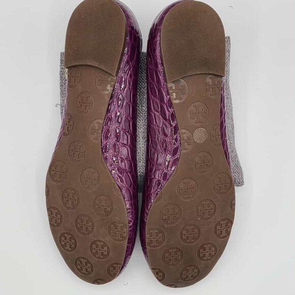 Tory Burch Reva Sweet Plum Leather Croc Embossed Flats NWT!  NEW! 7 1/2 - Picture 5 of 12